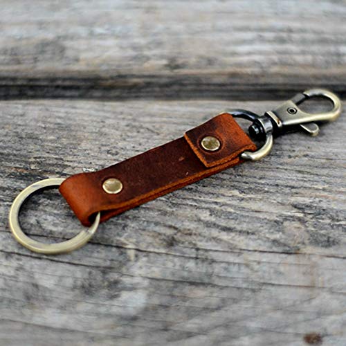 Image of JJNUSA Genuine Leather Keychain Walnut Leather Key Holder Mens Belt Key Chain Ring Fob