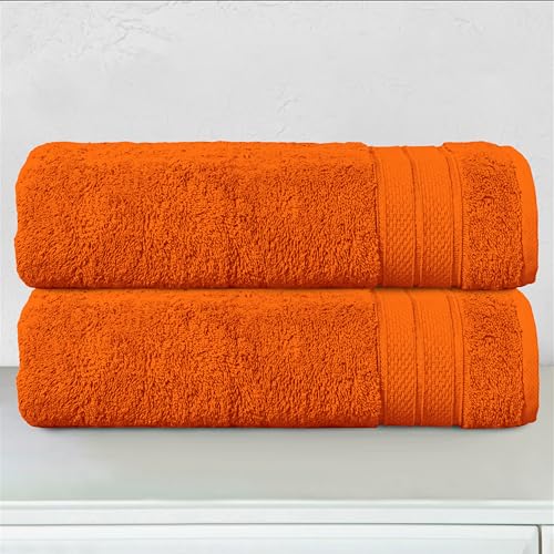Image of Elegant Comfort Three Line Popcorn Towel Set for Bathroom 27 x 54 inches, Premium Hotel Quality 2-PACK Bath Towels,100% Turkish Cotton, Soft and Durable, Quick Dry and Highly Absorbent, Vibrant Orange