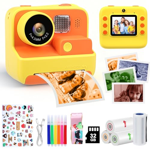 Cámara Infantil De Imagen Instantánea Con Tarjeta De 32 GB Y 4 Rollos De Papel – 48 MP Y Grabación 1080P, Regalo Para Niños De 3 A 12 Años