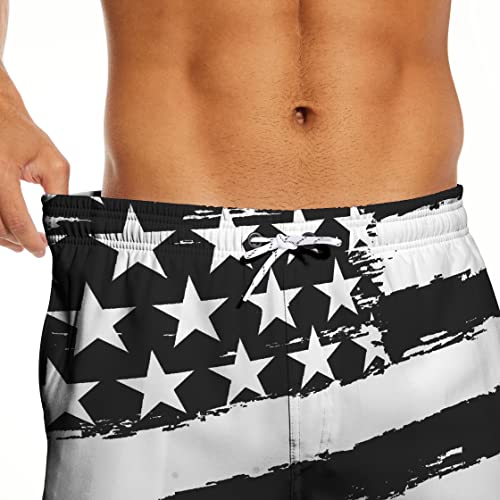 Partrest American Flag Men's Swim Trunks with Compression Liner USA Flag Swimming Trunks Board Shorts with Pocket Swim Shorts4