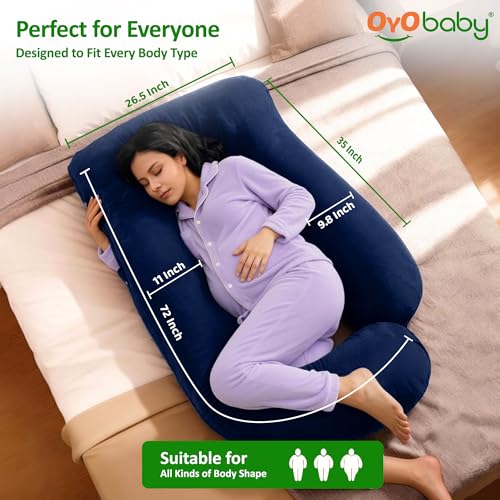 Image of OYO BABY Pregnancy Pillows for Women J-Shape Full Body Pillow | 360 Maternity Support for Back, Hips, Legs & Belly | Maternity Pillow | Removable Washable Velvet Cover (Royal Blue)
