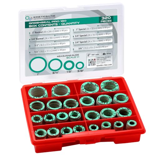 Caja de Juntas con 320 Juntas Planas de Fibra 3/8–1 Pulgada – Surtido de Juntas para Fontanería, Calefacción y Climatización – Hasta 180 °C