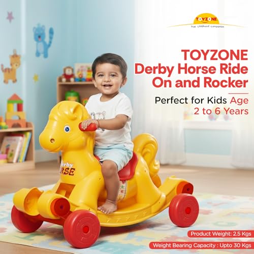 Image of Toyzone Derby Horse (Yellow) | Baby Horse Rider | Horsey Rocker | Ride-on Toy for Kids | Indoor & Outdoor Rocker | Push Car | for Kids 2-6 Years