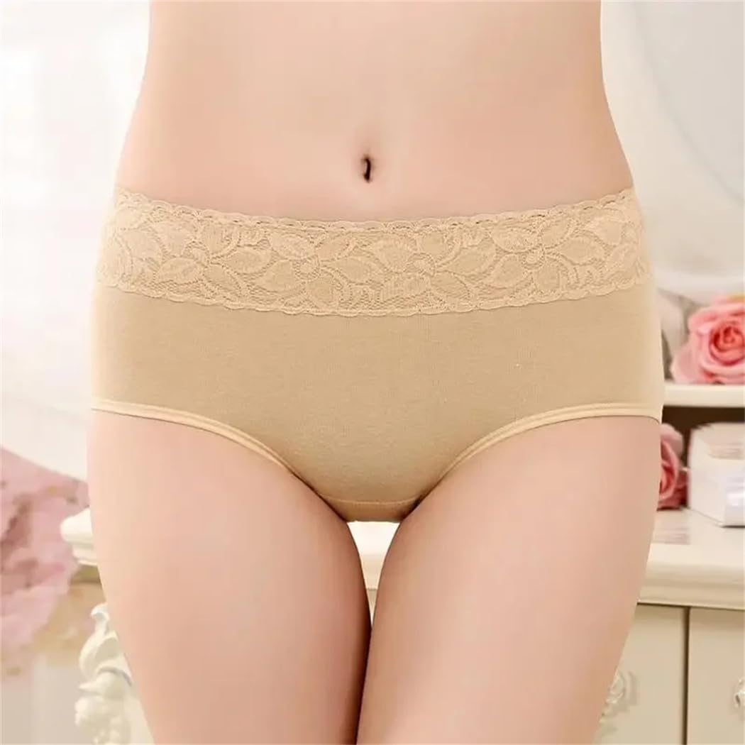 Slip da donna in cotone senza cuciture con decorazione in pizzo a vita medio alta