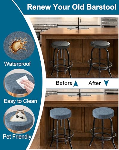 Image of CRFATOP 2 Pack Waterproof Bar Stool Covers Round Seat Slipcover,L,03