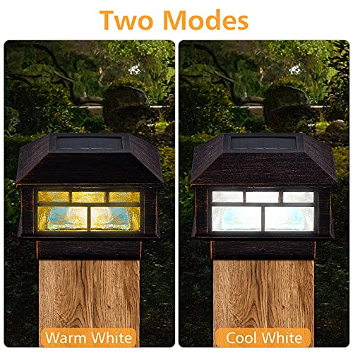 Solar Post Lights Outdoor,20Lm Solar Fence Post Cap Lights,Waterproof,2 Light Modes,Fit 3.5X3.5In 4X4In 5X5In Wooden Post,Solar Power Deck Lights For Garden Deck Patio Decoration（Bronze 4Pack） #TOP2