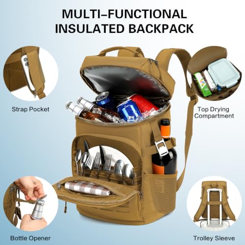 Image of Tactical Cooler Backpack for Men, Double Deck Insulated Cooler Bag 40 Cans, Soft Lunch Backpack with 16H Ice Retention Waterproof Leakproof Picnic Backpack for Work Beach Camping BBQ Hiking