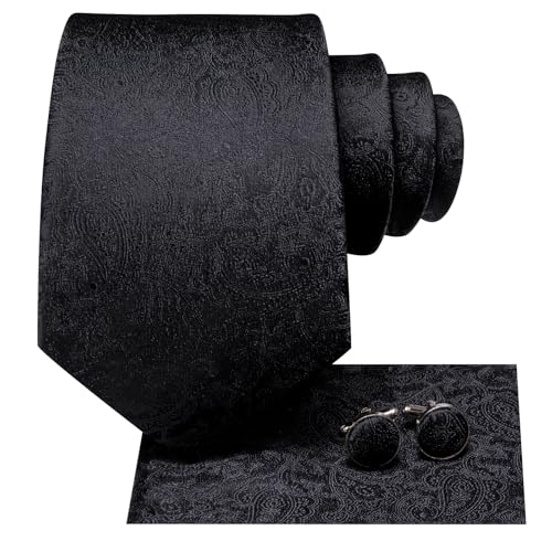 Image of Hi-Tie Paisley Floral Ties Set for Men Silk Mens Stripes Necktie Pocket Square Cufflinks Set Formal Business