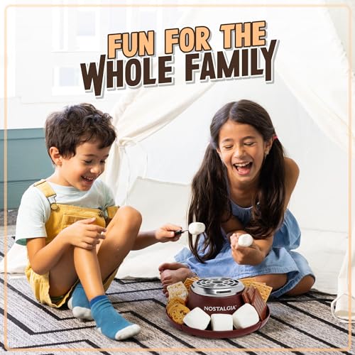 Nostalgia Tabletop Indoor Electric S'mores Maker - Smores Kit With Marshmallow Roasting Sticks and 4 Trays for Graham Crackers, Chocolate, and Marshmallows - Movie Night Supplies - Brown