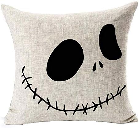 LYNZYM Nightmare Before Christmas Cotton Linen Square Throw Pillow Case Decorative Cushion Cover Pillowcover for Sofa 18"X 18" Halloween Throw Pillow Covers (3)