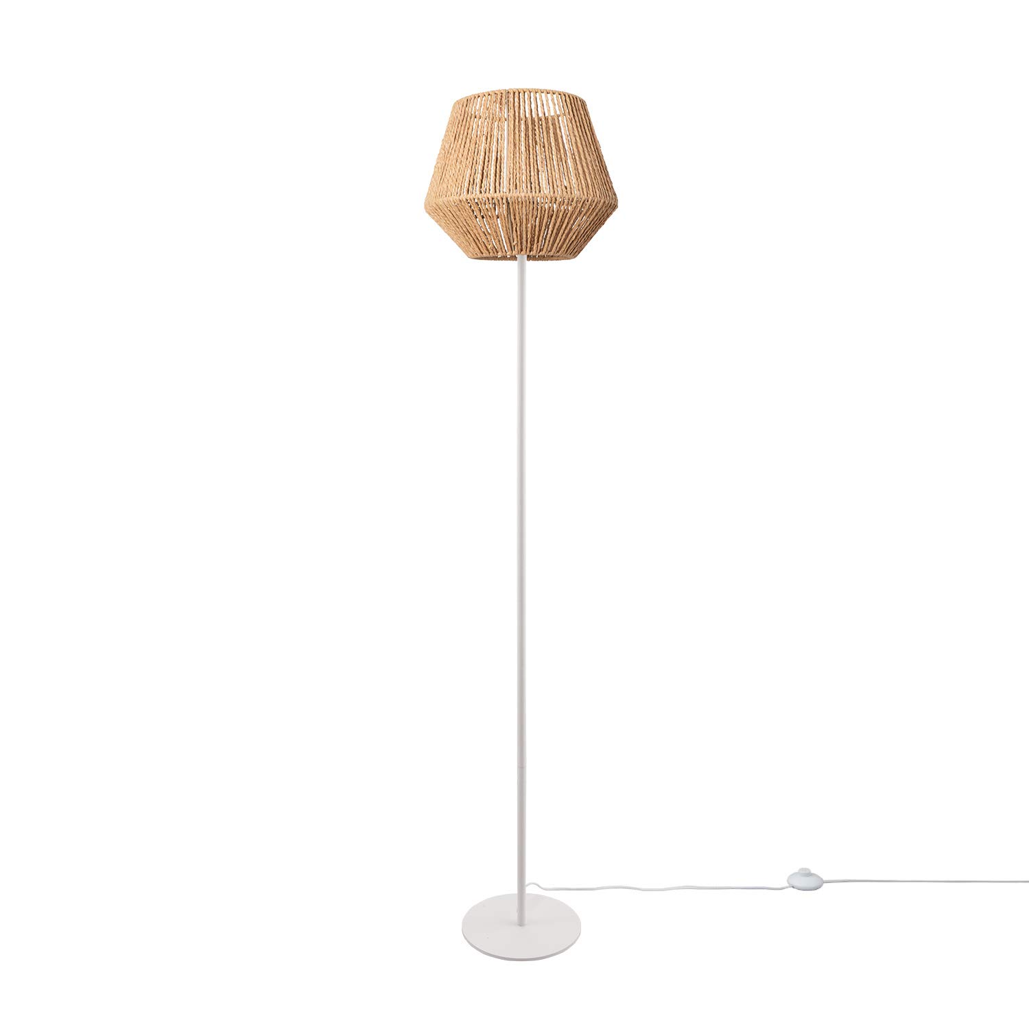 Paco Home Lámpara De Pie Moderna Salón Dormitorio Ratán Diseño Bohemio Mimbre E27, Base de la lámpara: Una Pata Blanco, Pantalla de lámpara: Beige (Ø33 cm)