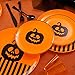 Ciaell 150PCS Halloween Plastic Plates - Pumpkin Party Plates - Orange and Black Plastic Plates with Orange Cups & Black Plastic Silverware for 25 Guests Halloween Party