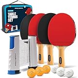 PRO-SPIN Portable Ping Pong Set with Retractable Ping Pong Net for Any Table, All-in-One Table Tennis Set with Ping Pong Paddles, Balls & Case, Table Top Family Game (4-Player Set | Active Red)