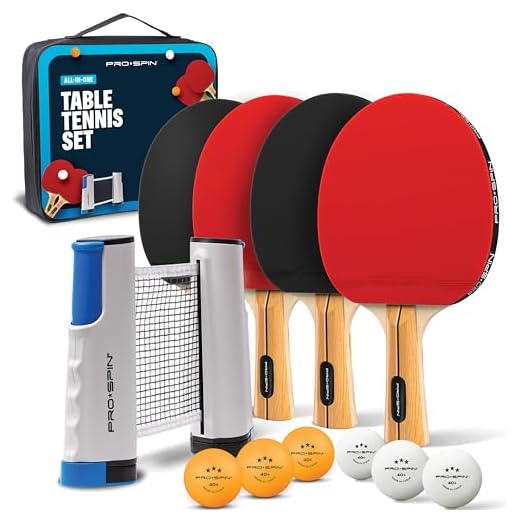 PRO SPIN All-in-One Portable Ping Pong Paddle Set (4-Player) | Table Tennis Set | Retractable Ping Pong Net (Up to 72" Wide) | Premium Paddles | 3-Star Balls | Storage Case | Game Table | Gift