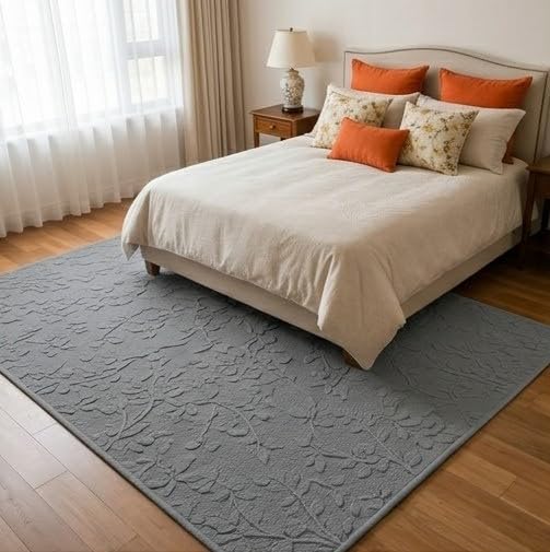 Image of HOMETHREADS Premium Plush Soft 2-Layer Faux Rabbit Fur Embossed Carpet, Washable Area Rug with Anti-Skid Backing for Living Room, Bedroom, Hall & Office, Ultra Soft Floor Carpet(Grey, 6' x 8' Feet)