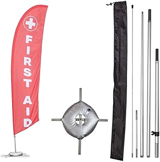Vispronet Premium First Aid Feather Flag Kit - Includes 13ft Sectional Aviation Grade Fiberglass Poles, First Aid Flag, Cross Base, Weight Bag, and Pole Sleeve Bagâ€¦