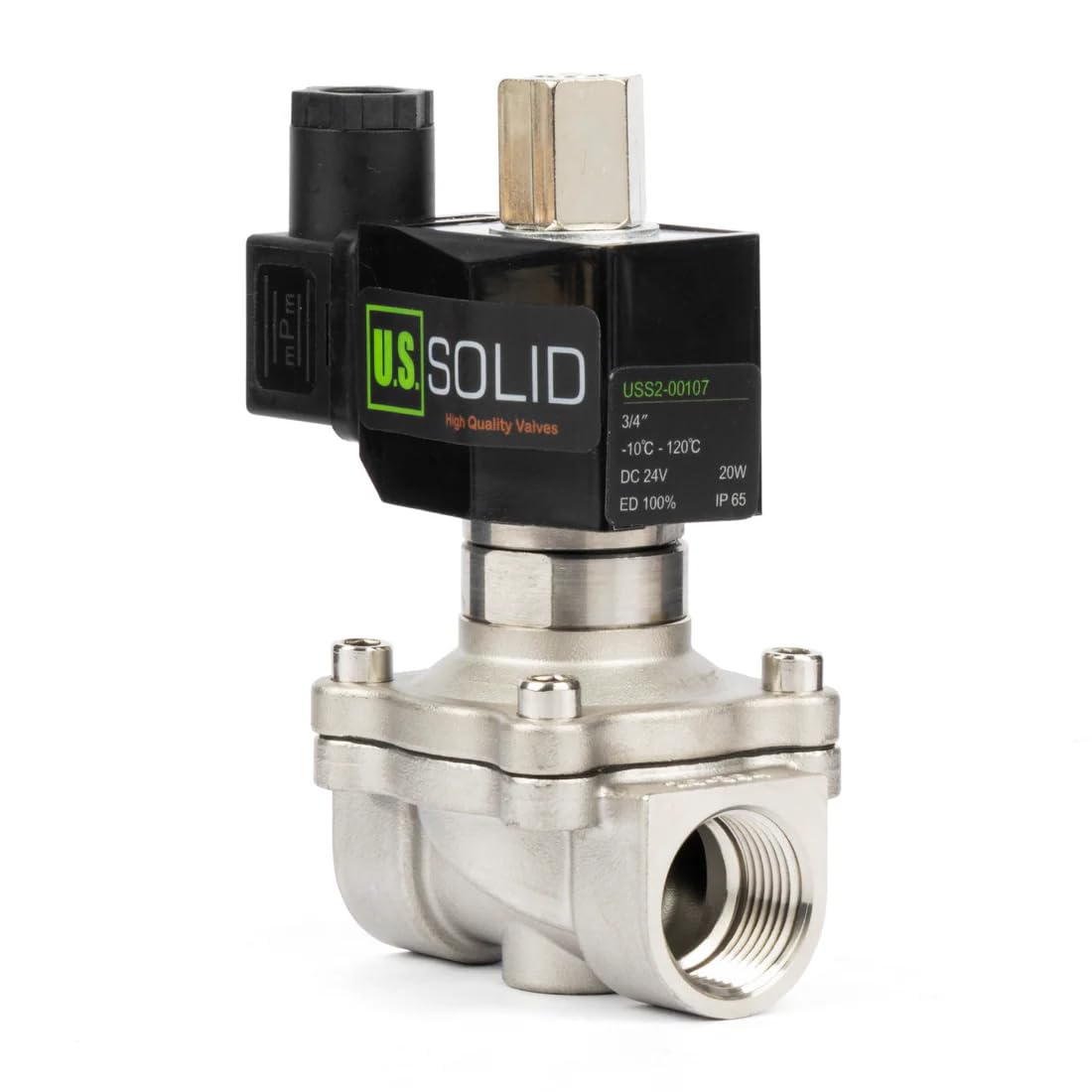 U.S. Solid 3/4" Solenoid Valve - 24V DC Stainless Steel Electric Valve, Normally Open, Viton Seal