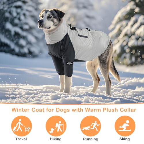 Hundemantel Grosse Winddicht Warmer Hundekapuzenpulli Eingebautes Geschirr Für Mittlere Und Große Hunde Geeignet Für Hunde Indoor Und Outdoor (Grau,XXL)