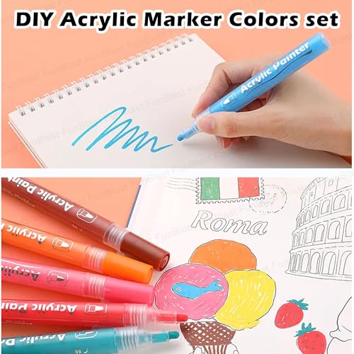 Image of FunBlast Acrylic Marker Set - 12 Thick Point Water Based Paint Pens For Diy Multicolor Marking