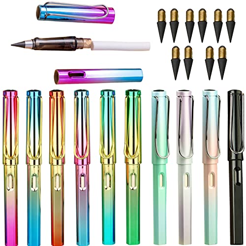 10 Sets Inkless Everlasting, Infinity Magic Pencil with Eraser, Tree-Friendly Cute Forever Pencil for Kids Writing, Sketch, Drawing, (10 Pencils + 10 Erasers + 10 Replacement Pen Tips) (Colour 1)