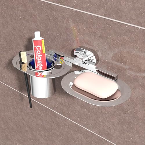 Image of LAPO 304 Stainless Steel Combo Bathroom Accessories Set (24 inch Towel Rack,Napkin Ring,Paper Holder,Soap WithTumbler Holder,Towel Robe Hook) Bathroom Accessories- (Kik- 5 Piece Combo,Chrome Finish)