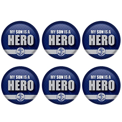 Beistle 6�s�[�X USA My Son Is A Hero Proud �~���^���[�y�A�����g �s���o�b�N �{�^���o�b�W�s�� �Ɨ��L�O�� �p�[�e�B�[�p�i �L�O�i 2�C���` �u���[/�O���[/�z���C�g