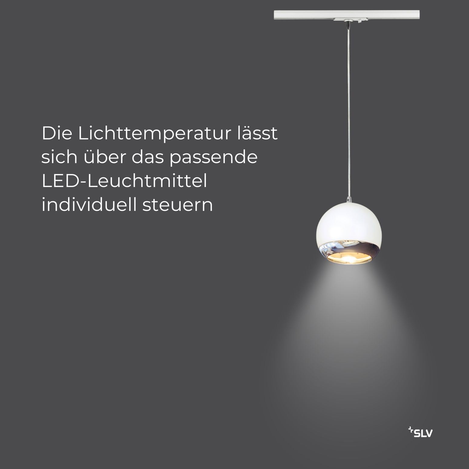 SLV LIGHT EYE, Pendelleuchte für Hochvolt-Stromschiene 1Phasen, Weiß / Chrom