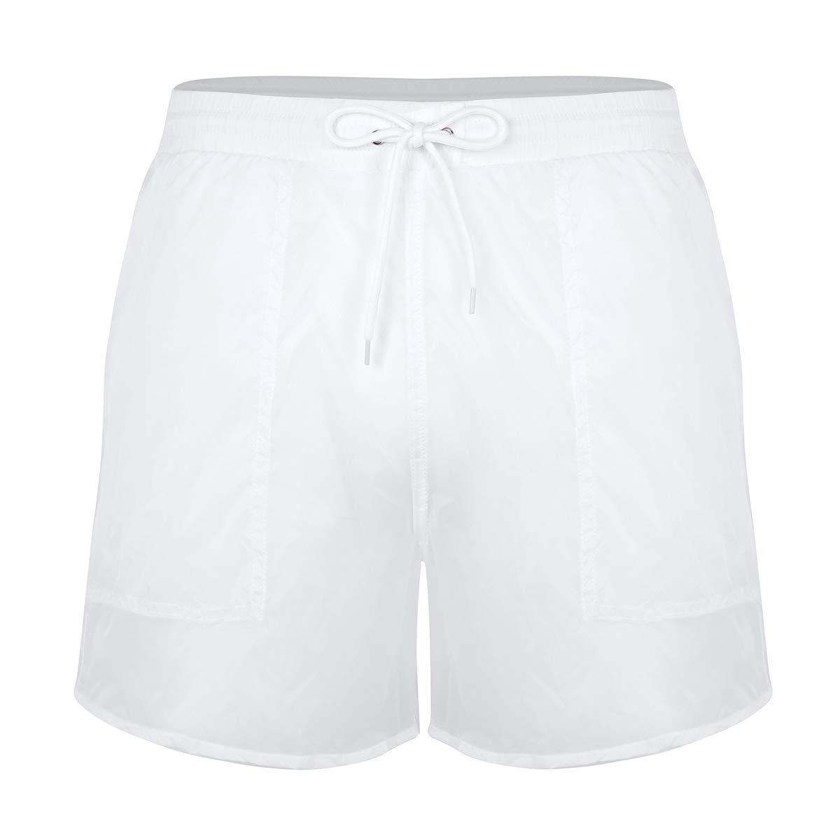 Choomomo Men's Elastic Waist See-Through Mesh Drawstring Boxer Briefs Summer Swim Trunks Underwear White Large