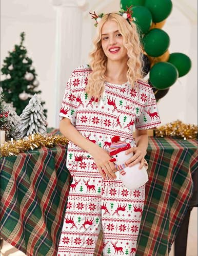 Image of Ekouaer Womens Satin Silky Pajama Set Short Sleeve Shirt with Long Pajama Pant Set Soft PJ Loungewear