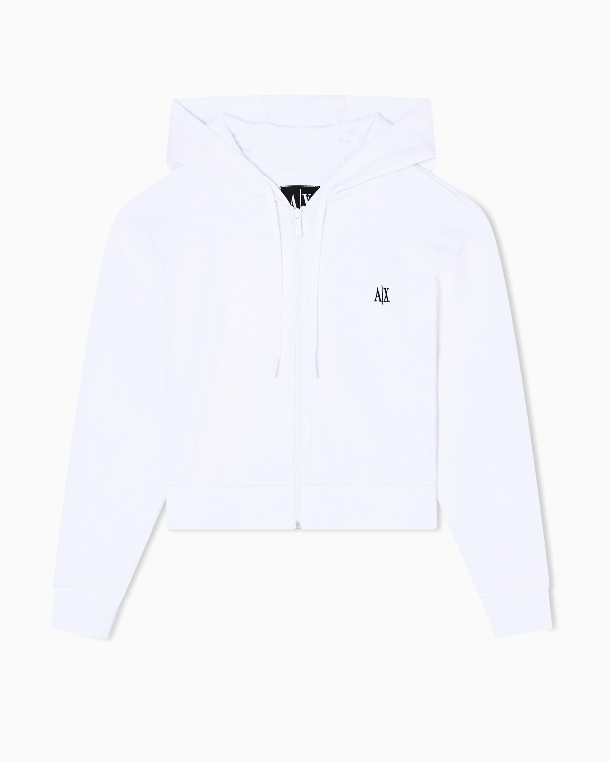 Armani Exchange White Stretch Sweatshirt With Hood And Zip Icon Embroidery