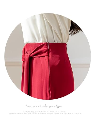 Bestgift Saia de terno feminino outono cintura alta cinta comprimento médio saia linha A dividido qu