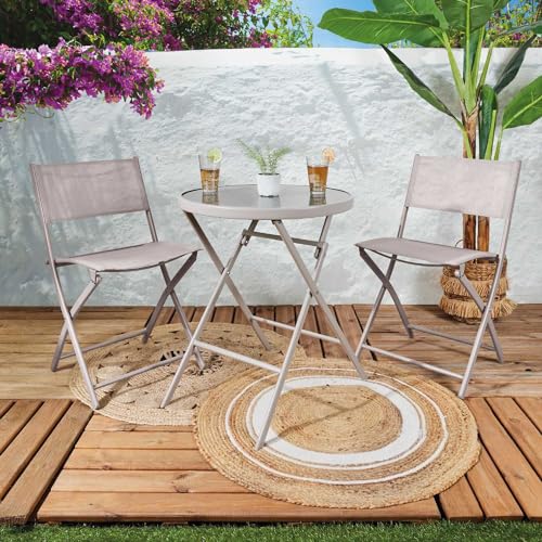 Table de salon de jardin beige Elba petite table d'extérieur 60x60 - 3