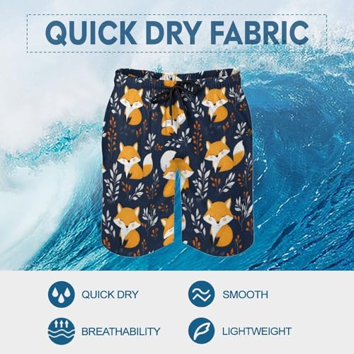 Hawaiian Shorts for Men - Comfy Smiling Cute Fox Print Mens Swim Trunks Bathing Suits with Mesh Lining4