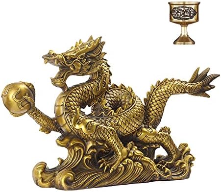 Amazon.co.jp: 龍 置物 昇運金龍 5本爪 竜 風水龍 龍と水杯セット 珠 