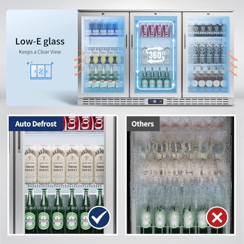Image of 53 inch 11.7 cu.ft Back Bar Cooler Commercial Counter Height Beverage Refrigerator with 3 Glass Doors & LED Lighting, Stainless Steel Beer Fridge for Home Bar Restaurant, Sliver, 115V, ETL Approved
