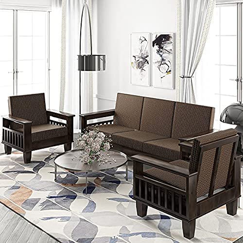 nkf carve wooden 5 seater sofa set for living room | solid wood sofa set 5 seater for home & office | wooden sofa set, sheesham wood, walnut finish