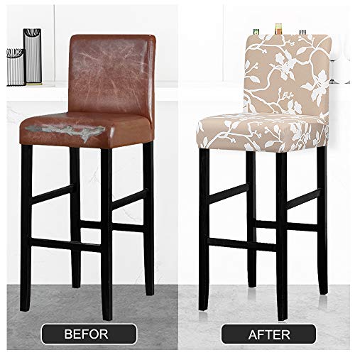 Image of Lellen Bar Stool Covers Set of 4- Jacquard Bar Stool Chair Cover with Backs,Barstool Covers Slipcovers,Stretch Barstool Seat Covers,Chair Protector Covers for Kitchen Dining Room Counter Island