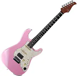 Mooer Guitarra Inteligente GTRS S800 Shell Pink | Processador GTRS, Efeitos Integrados, Bluetooth, Looper 80s, Captadores GTRS HSS, Corpo Basswood, Braço Roasted Maple, Escala Rosewood