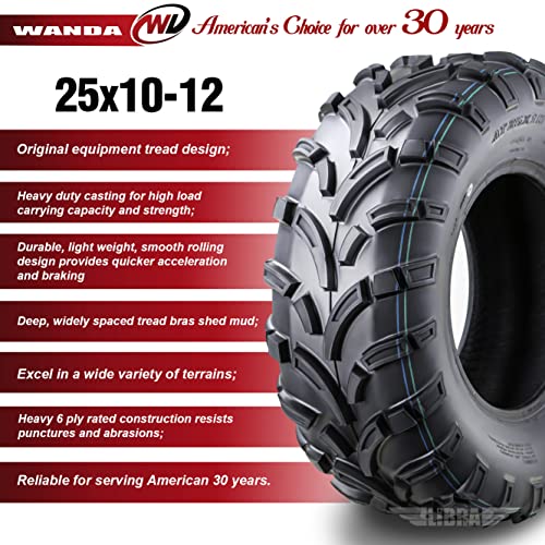 Image of WANDA Set 4 ATV UTV Tires 25x10-12 25x10x12 6PR P373 High Load Capcity Mud | Lite-Mud Series All Terrain Hybrid Agil & Versatile