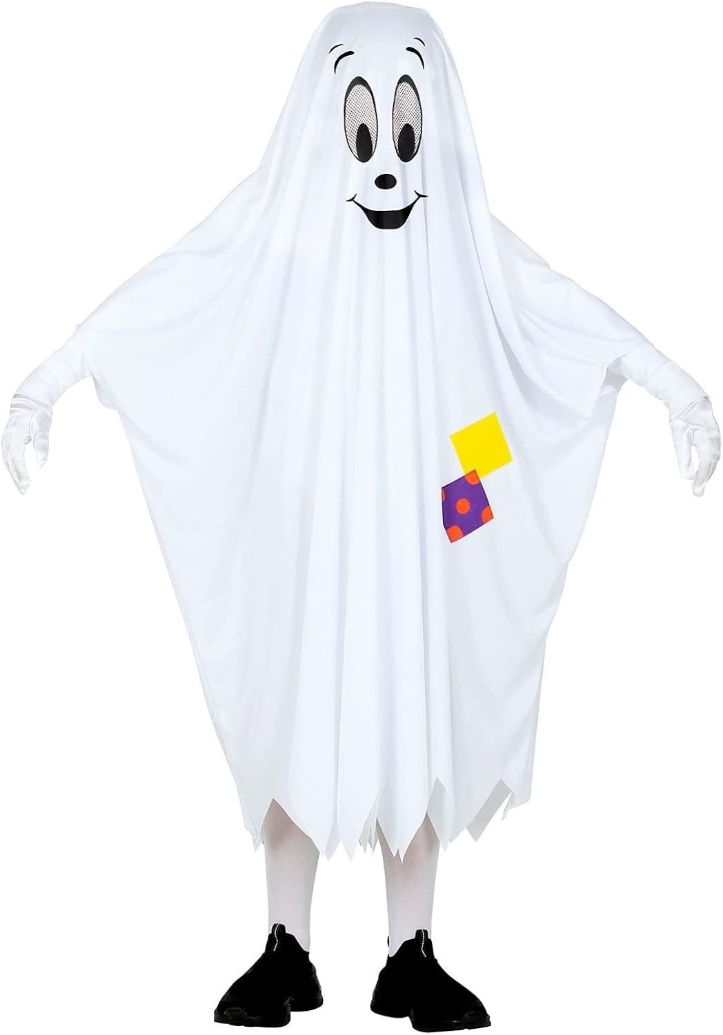 WIDMANN - Disfraz infantil de fantasma, poncho con cara y parches, manta, fantasma, fantasma, fantasma, disfraz, fiesta temática, carnaval, Halloween, 52258