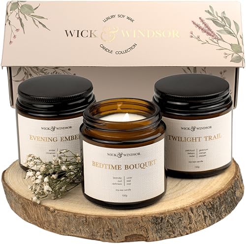Wick & Windsor Scented Candle Gift Set – Soy Wax Candles with Woo...