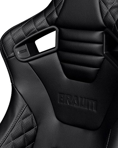Braum ® - Pair Of Black Diamond Leatherette Elite-X Racing Seats With Grey Stitches (Brr1X-Bdgs) #TOP3