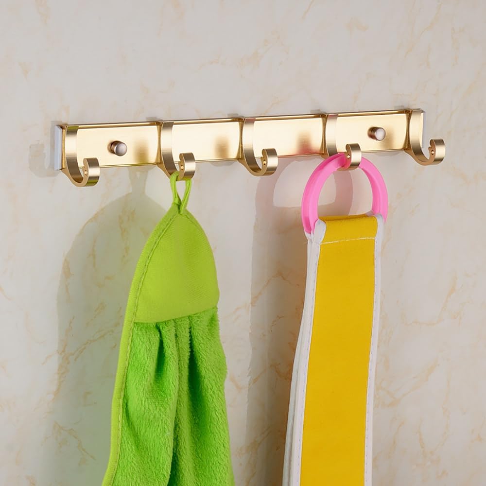 Towel Robe Hooks Clothes Holder Punch-Free Gold Aluminum Door Wall Mounted Bath Coat Hanger Bathroom Kitchen Accessories,RH,08,35,Gold