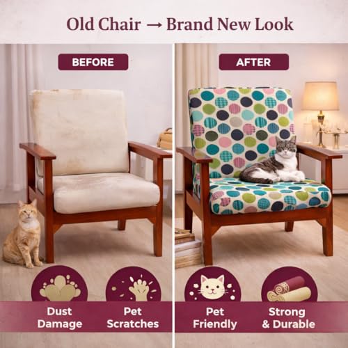Image of STITCHNEST 'Contour Fit Series' Stretchable Printed Wooden Sofa Cover (Pack of 2) - Elastic Wooden Chair Cover | Wooden Sofa Seat Cover | Size - 20-21 x 20-21 x 3-5 in