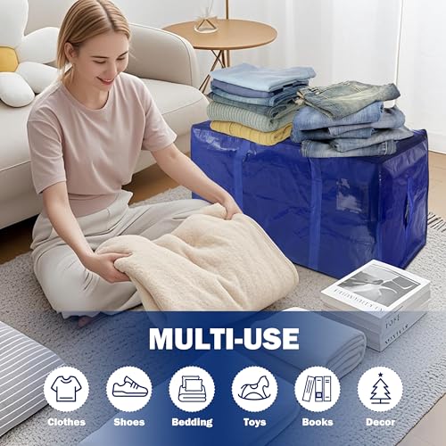8 Pack Extra Heavy Duty Large Moving Bags with Strong Zipper & Carrying Handles, Sturdy Clothes Storage Bags Totes Bins, Packing Bag Move Boxes College Moving Supplies, Dark Blue - 24 gal - Image 6