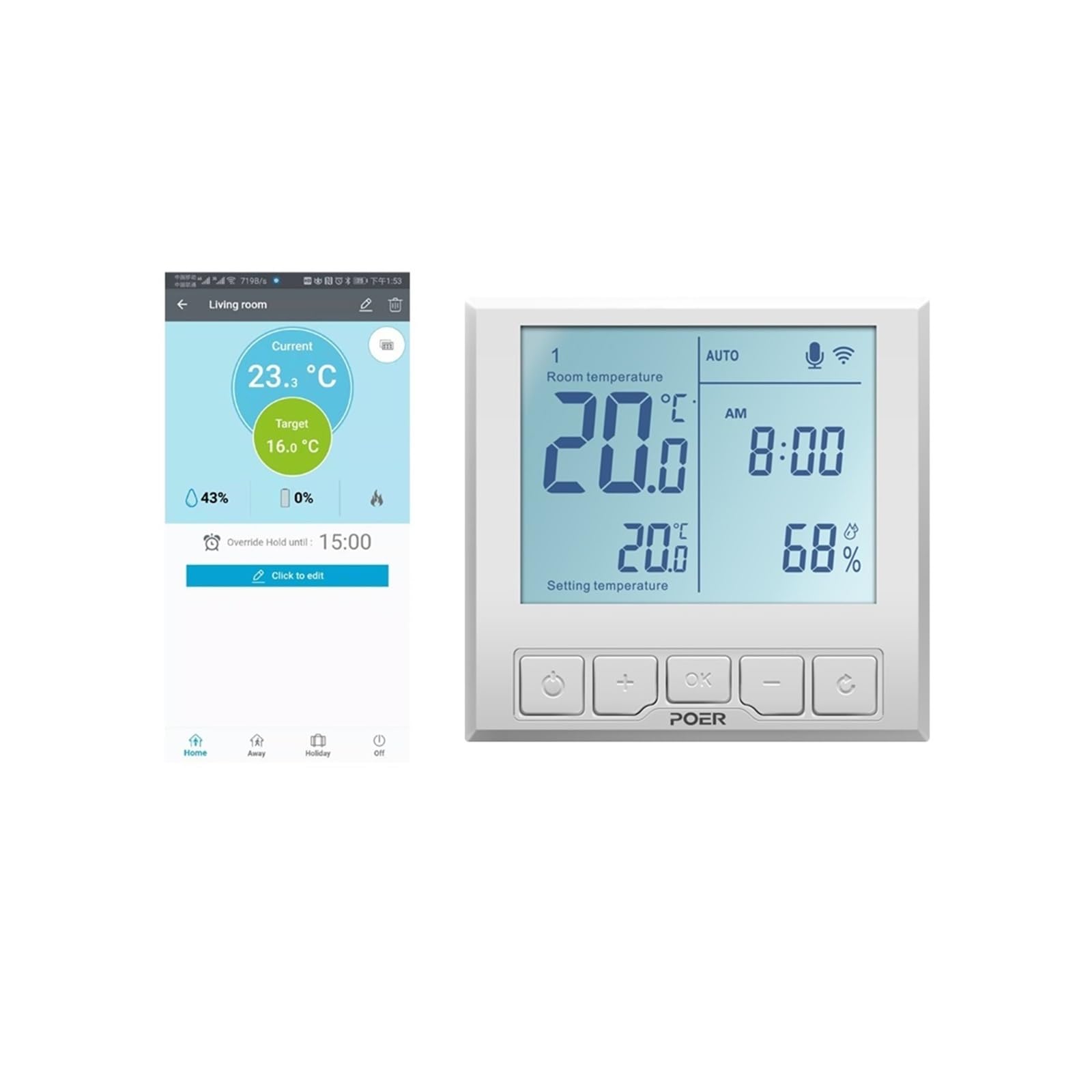 Thermostat Connecté, Contrôleur de température de Thermostat Intelligent for Affichage d'humidité de Chauffage par Le Sol électrique de chaudière à gaz,pour la Maison(PTC26)