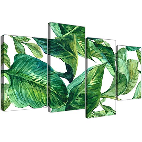 Wallfillers Lienzo decorativo para pared, diseño de palmeras tropicales y hojas de plátano, 4 partes, 4324