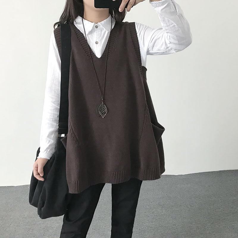 Image of jinghuiyue Women's Oversized Sweater Vest Fall V Neck Sleeveless Pullover Sweater Loose Knitted Tunic Tops with Pockets