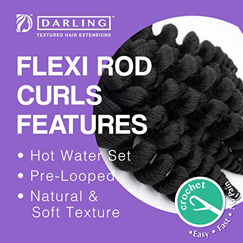 Darling Flexi Rod Curls 6X Crochet Hair Extensions, (3 Packs Of 2X Per Pack), Natural & Soft Texture, Fluffy Wand Curl, 14 Inch, 1B #TOP3