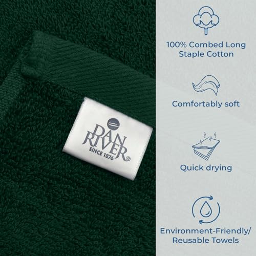 Image of DAN RIVER Bath Towels Set of 4, 27 x 54 Inches, 100% Cotton, Larger & Lighter Weight, Quicker to Dry, Super Soft and Absorbent, Ideal Hotel Towels for Daily Use, Huntergreen